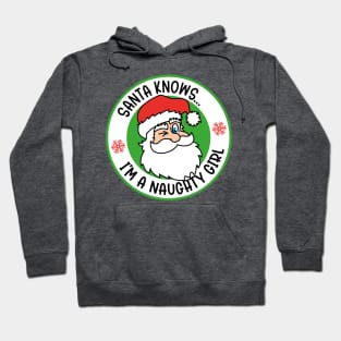 SANTA KNOWS... I'M A NAUGHTY GIRL | Father Christmas Design in RED Hoodie